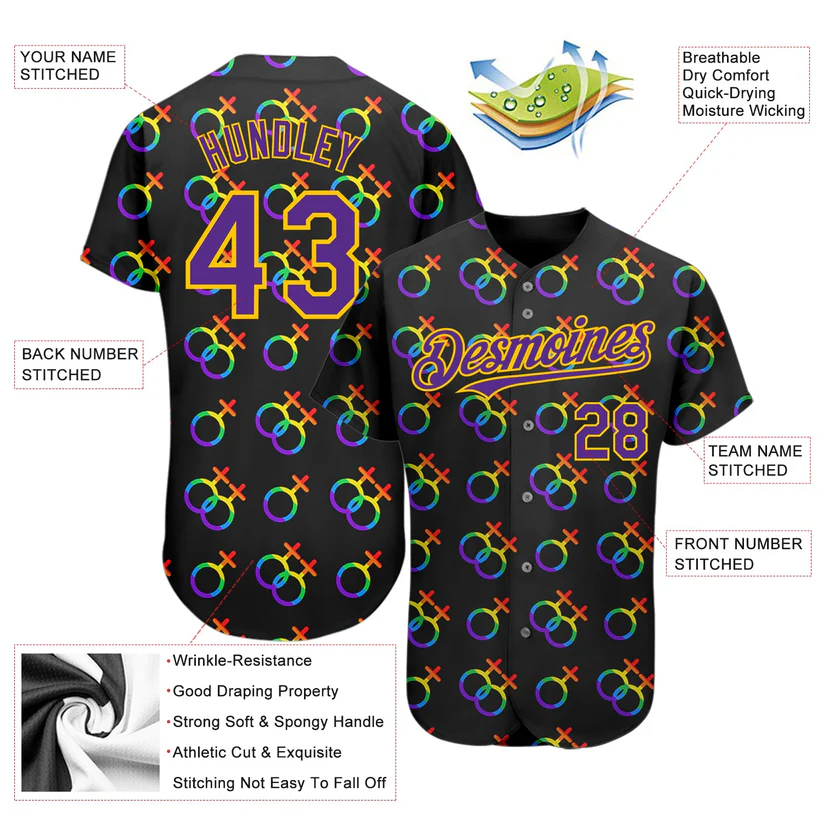 Custom Pride Love Is Love LGBT 3D Authentic Baseball Jersey