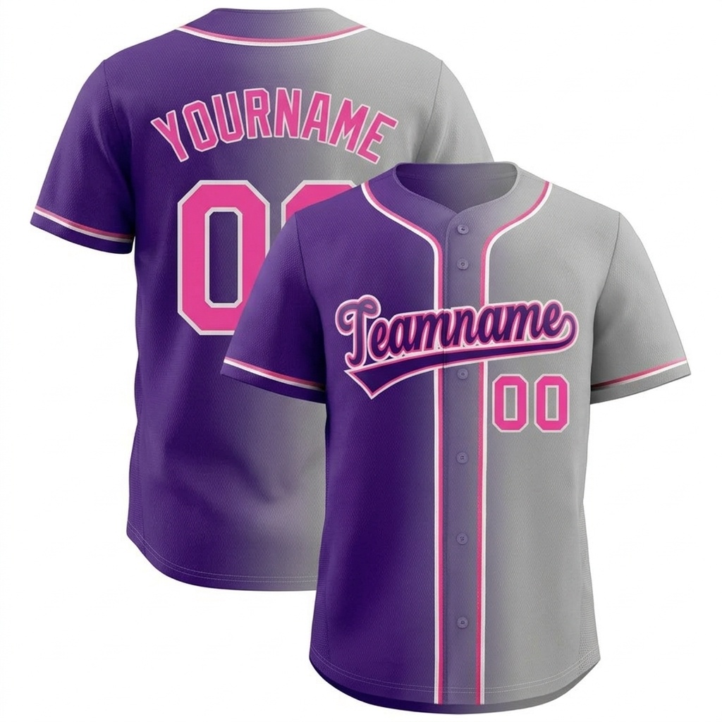 Custom Purple & Pink/White Gradient Fashion Baseball Jersey