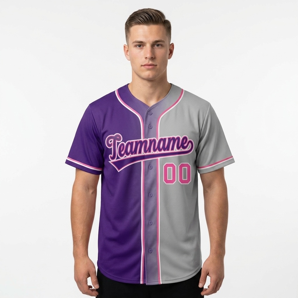 Custom Purple & Pink/White Gradient Fashion Baseball Jersey