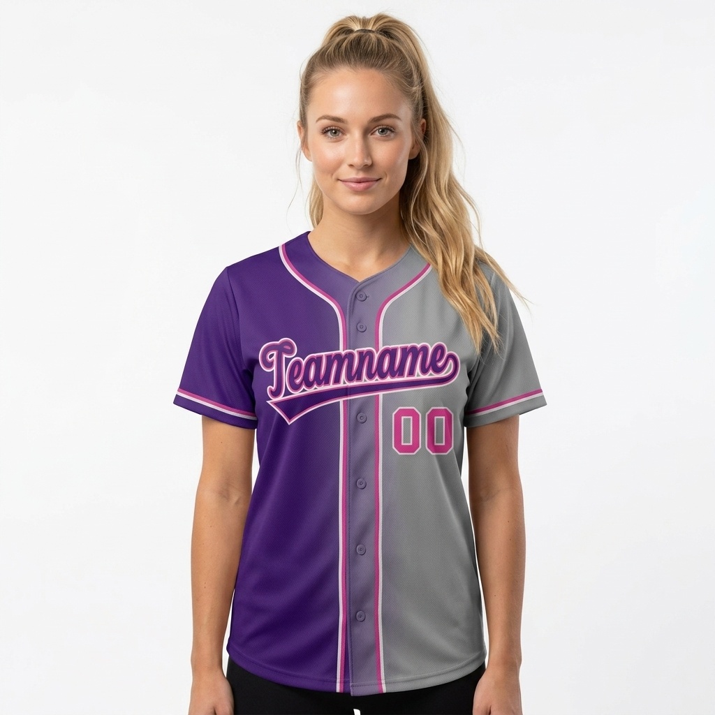 Custom Purple & Pink/White Gradient Fashion Baseball Jersey