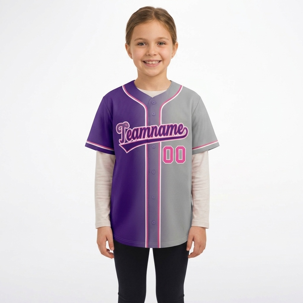 Custom Purple & Pink/White Gradient Fashion Baseball Jersey