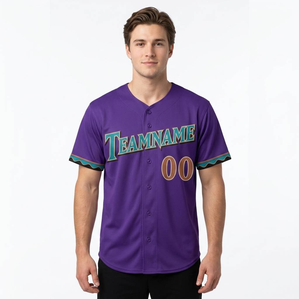 Custom Purple & Teal/Gold Baseball Jersey