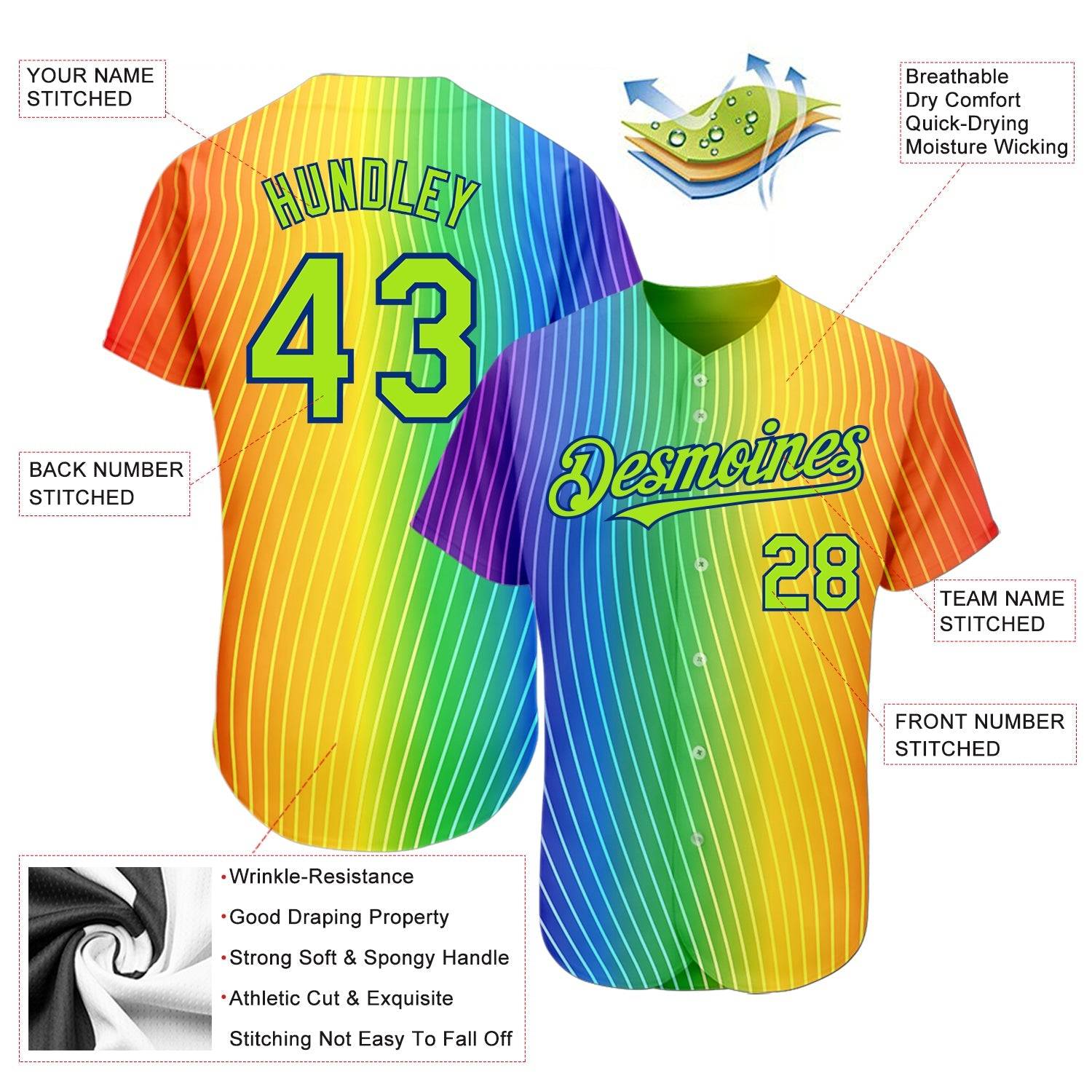 Custom Rainbow For Pride Baseball Jersey