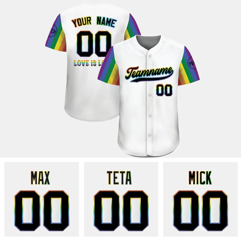 Custom Rainbow LGBTQ Pride Stripes Baseball Shirt