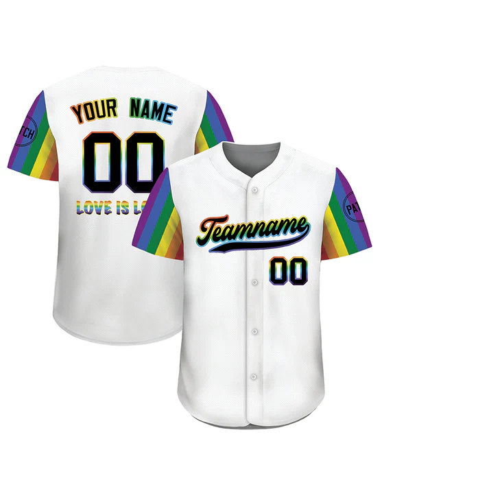 Custom Rainbow LGBTQ Pride Stripes Baseball Shirt