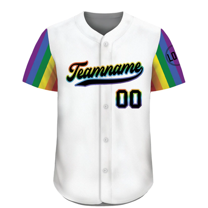 Custom Rainbow LGBTQ Pride Stripes Baseball Shirt