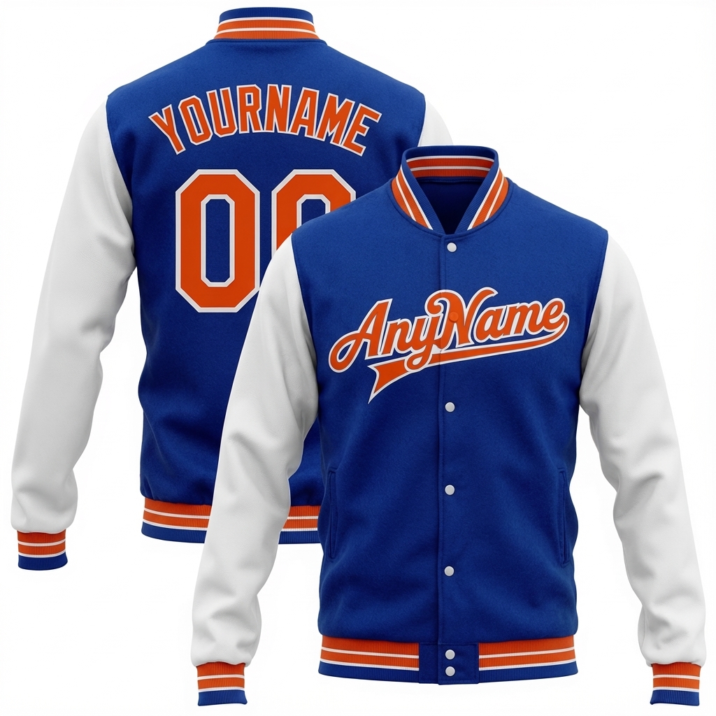 Custom Royal & Orange/White Full-Snap Raglan Sleeve Fleece Jacket