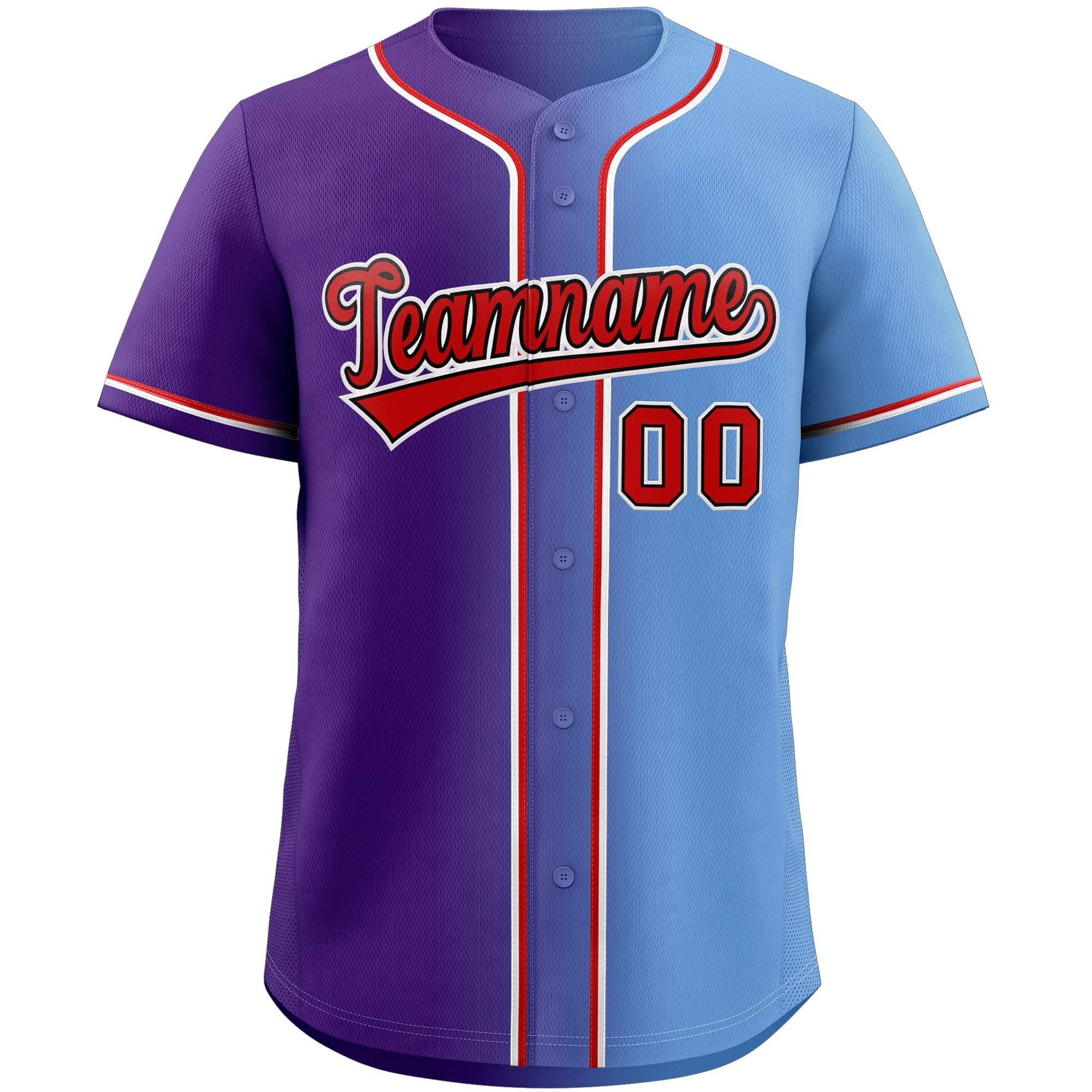 Custom Sky Blue & Purple/Red-White Gradient Fashion Baseball Jersey