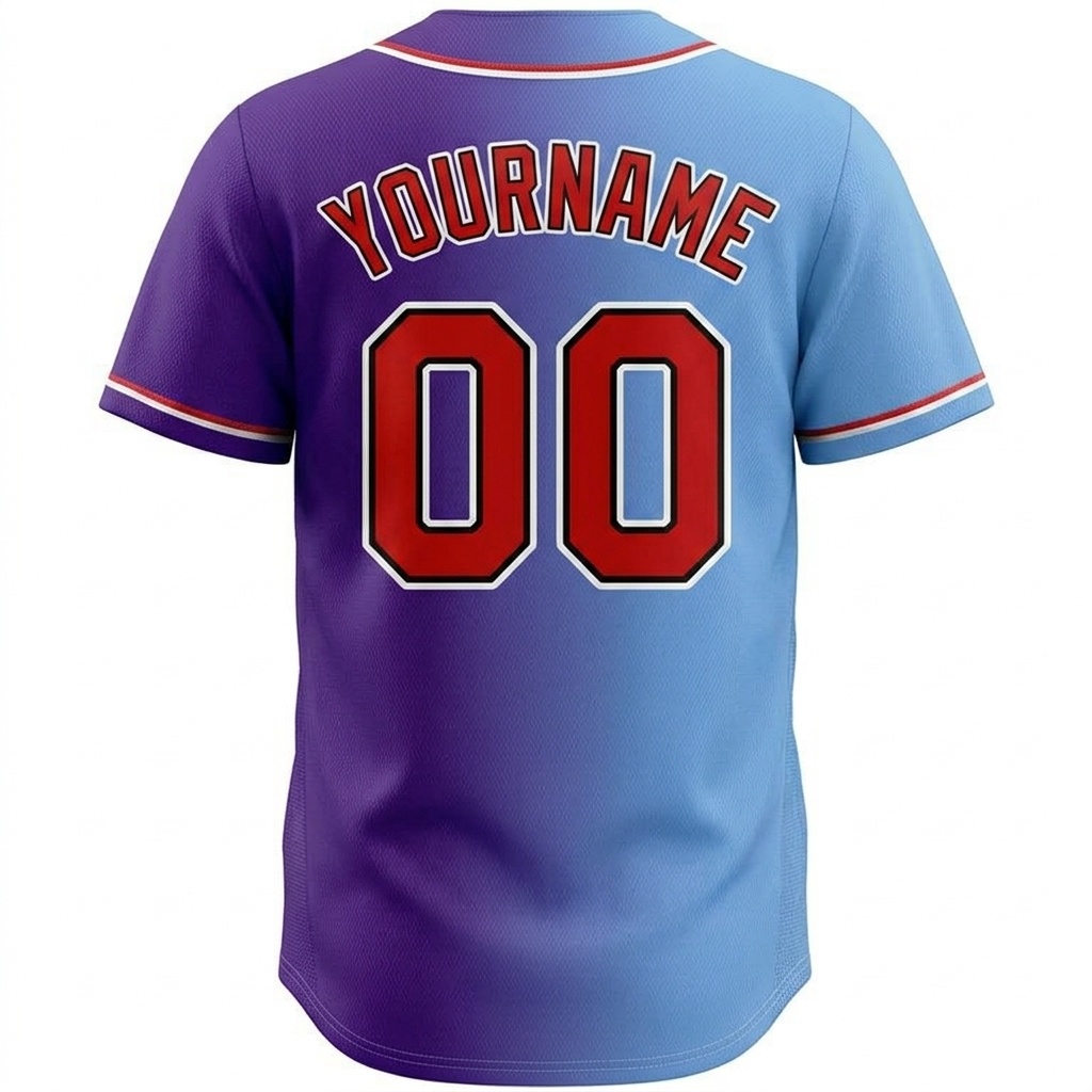 Custom Sky Blue & Purple/Red-White Gradient Fashion Baseball Jersey