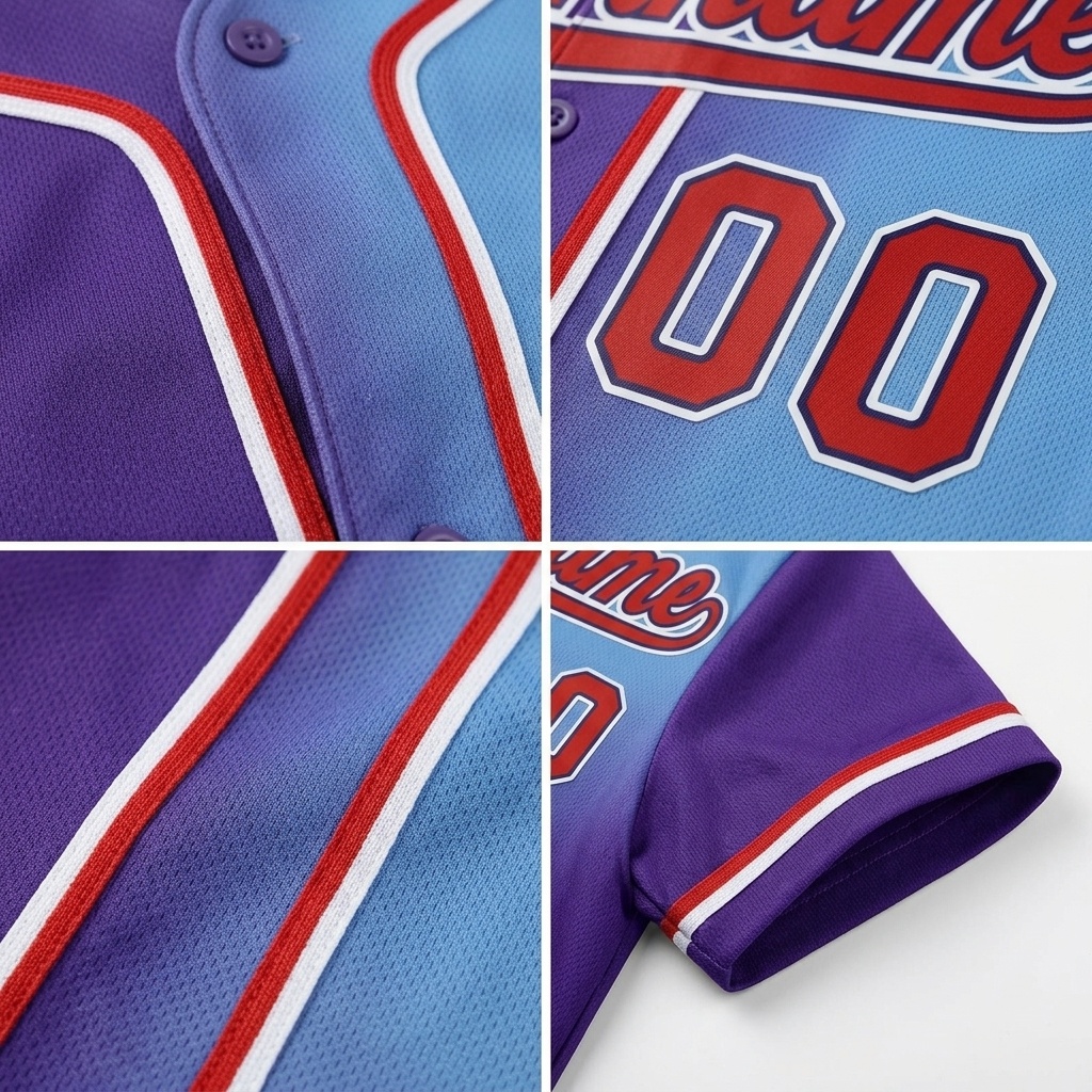 Custom Sky Blue & Purple/Red-White Gradient Fashion Baseball Jersey