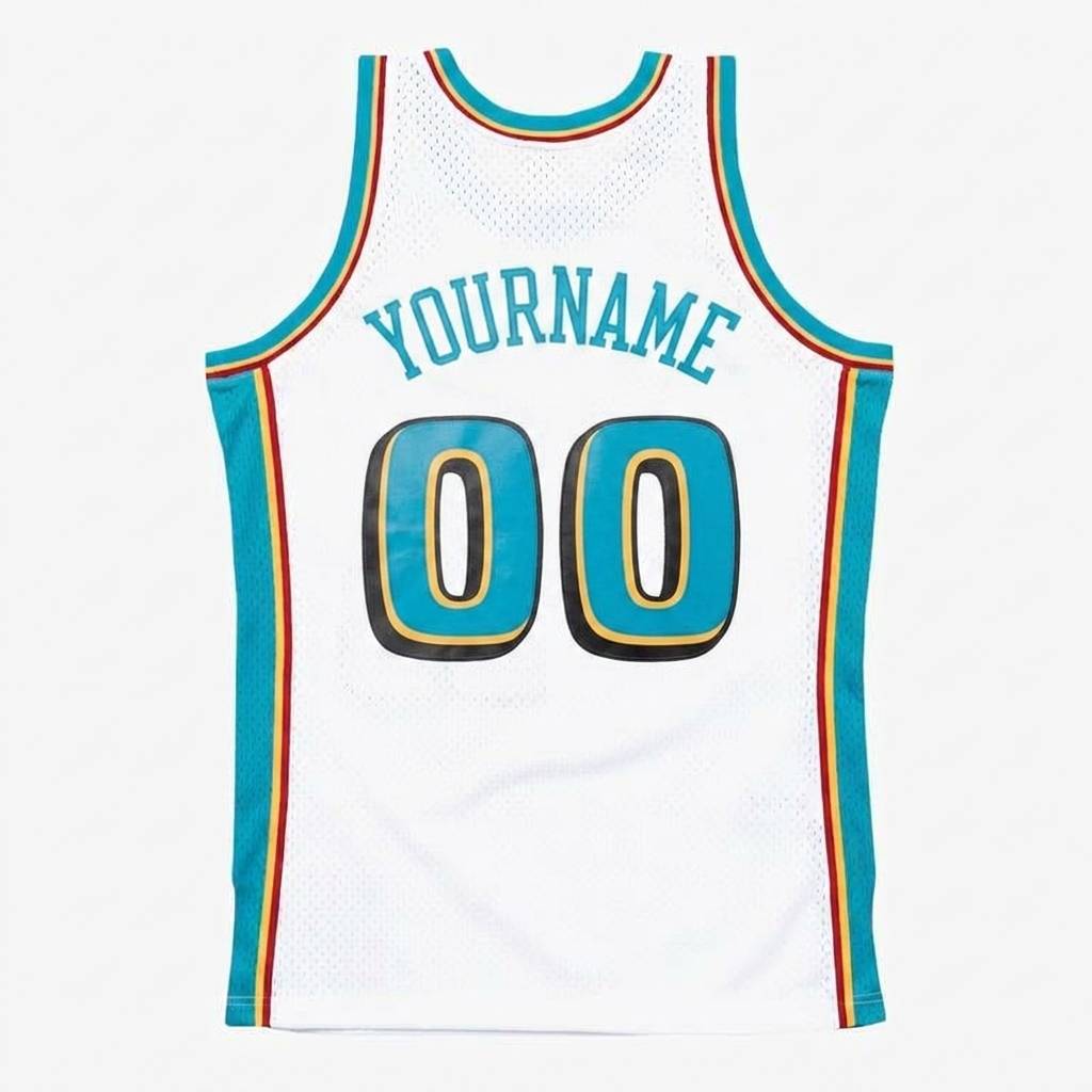 Custom White & Aqua/Yellow Basketball Classic Jersey