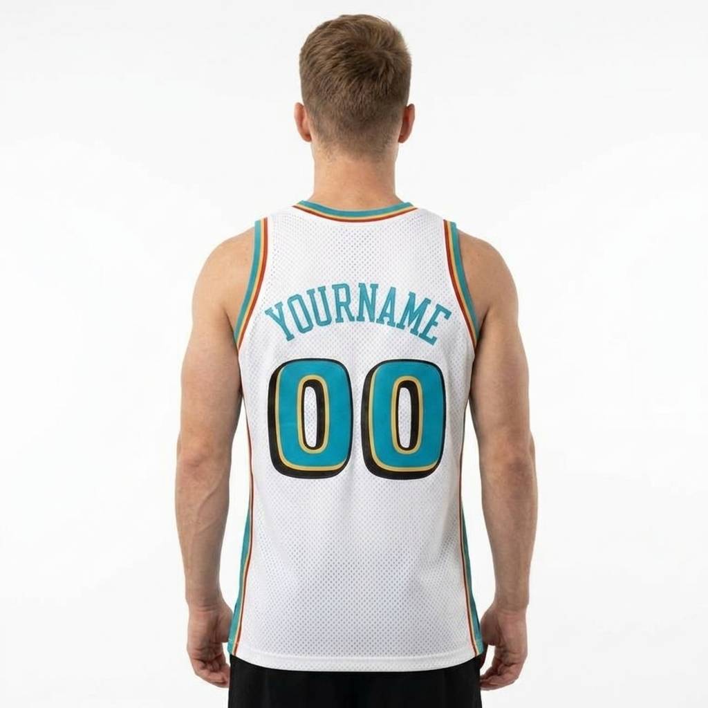 Custom White & Aqua/Yellow Basketball Classic Jersey