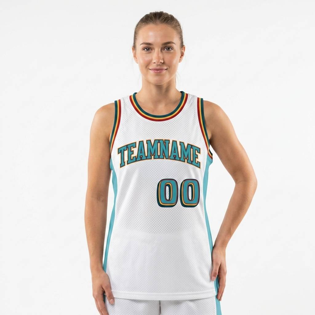 Custom White & Aqua/Yellow Basketball Classic Jersey