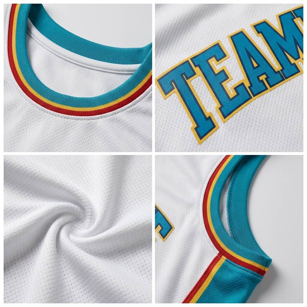 Custom White & Aqua/Yellow Basketball Classic Jersey
