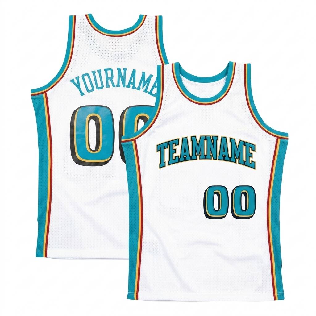 Custom White & Aqua/Yellow Basketball Classic Jersey