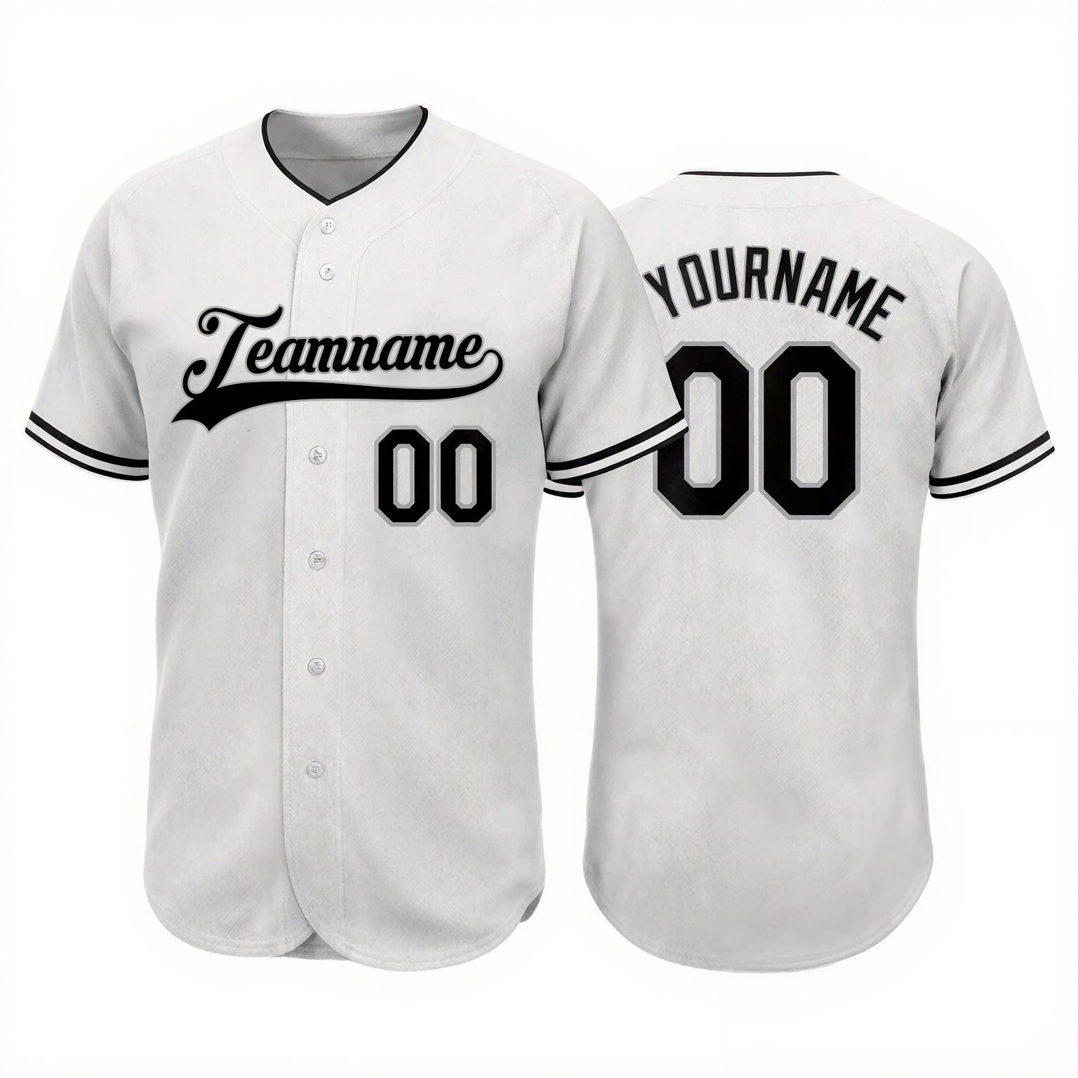 Custom White & Black/Grey Baseball Jersey
