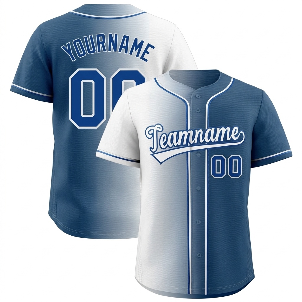 Custom White & Blue Gradient Fashion Baseball Jersey