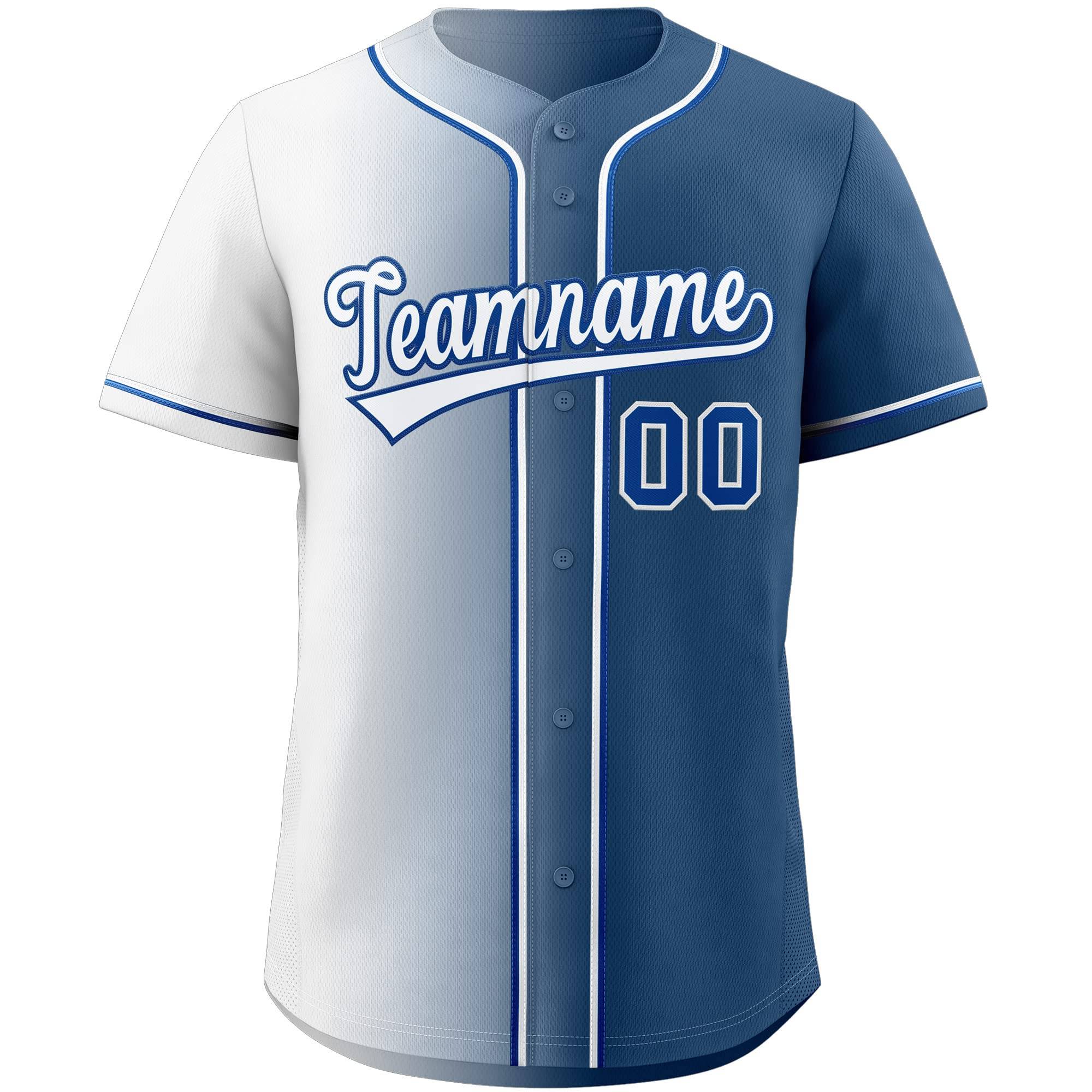 Custom White & Blue Gradient Fashion Baseball Jersey