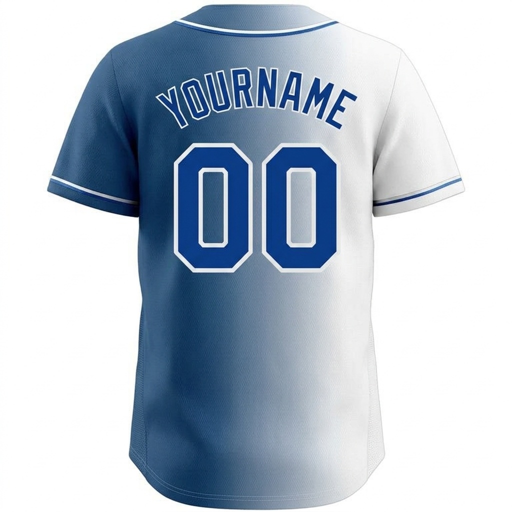 Custom White & Blue Gradient Fashion Baseball Jersey