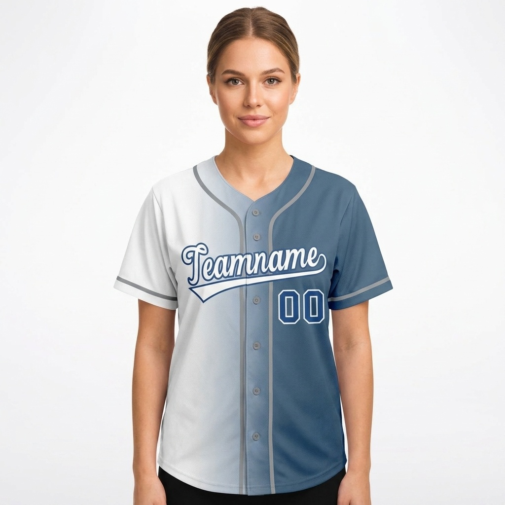 Custom White & Blue Gradient Fashion Baseball Jersey