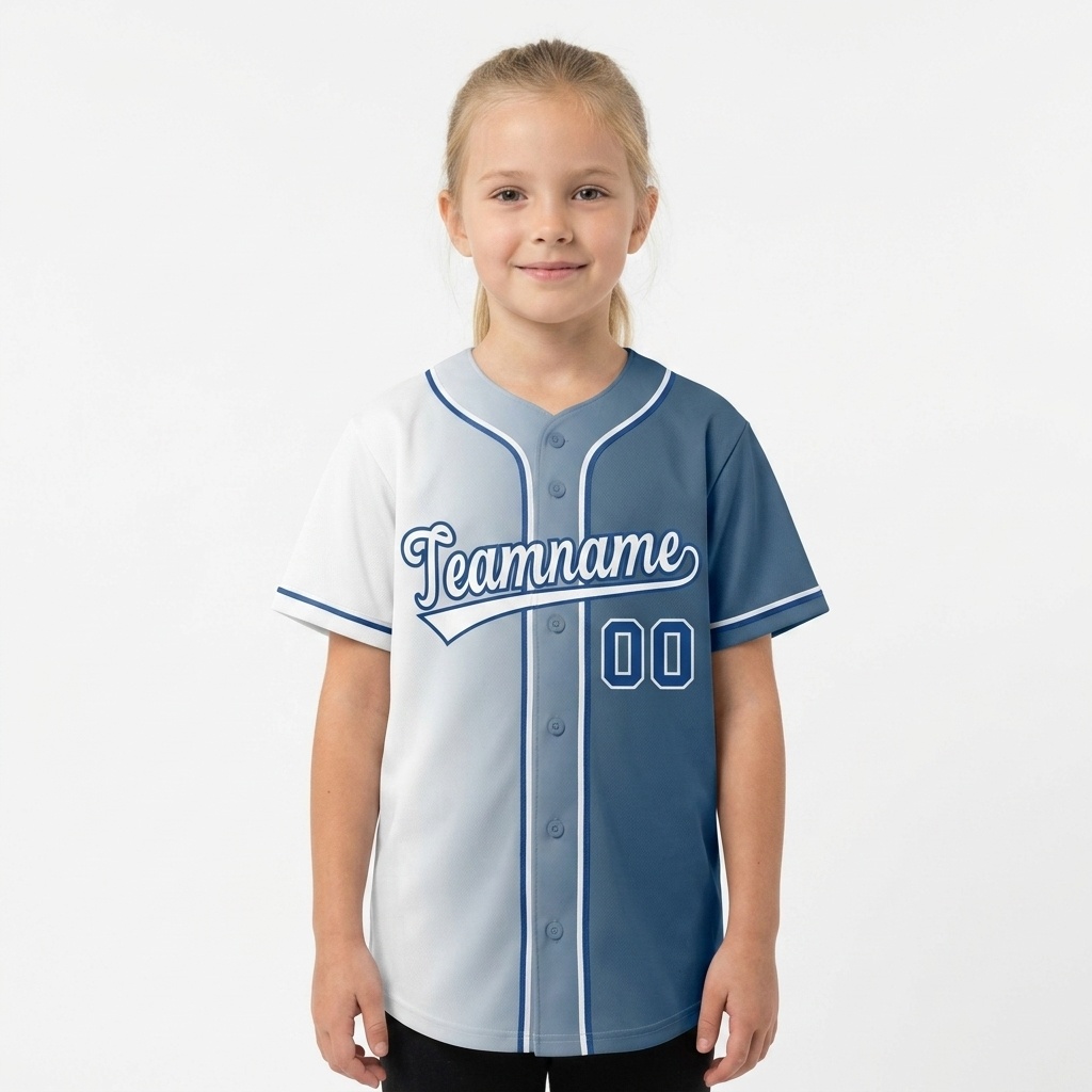 Custom White & Blue Gradient Fashion Baseball Jersey