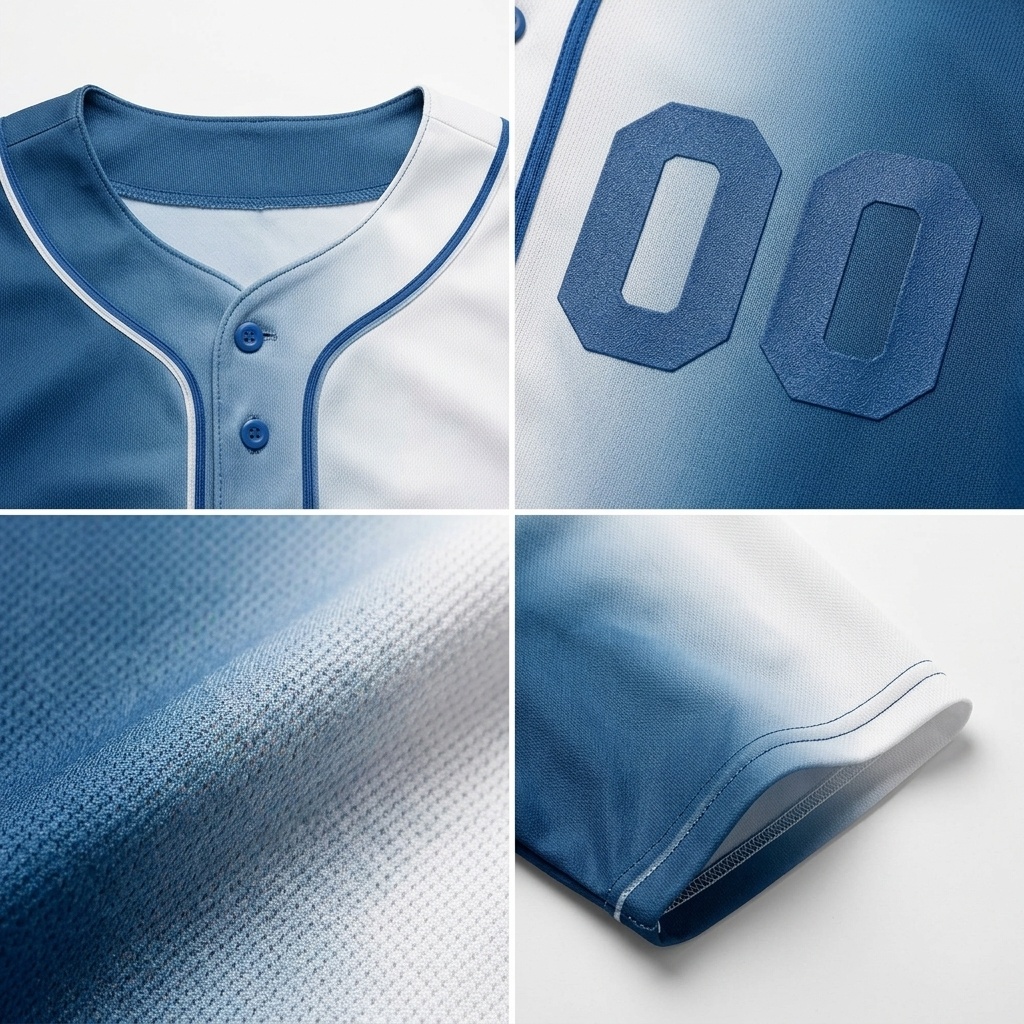 Custom White & Blue Gradient Fashion Baseball Jersey