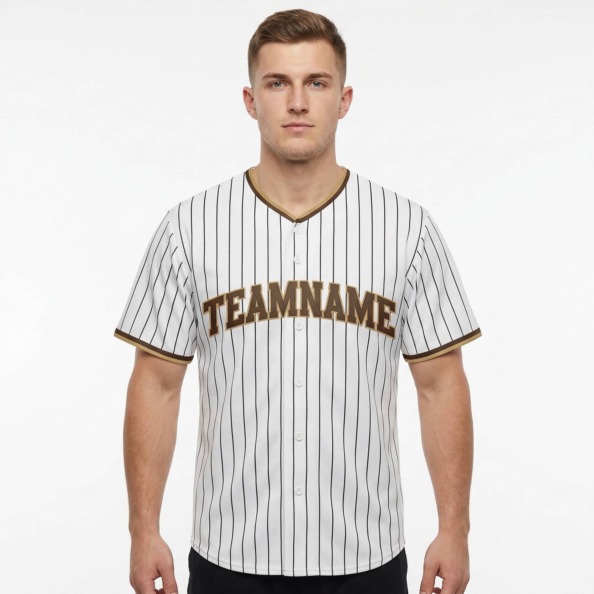 Custom White& Brown/Black Pinstripes Baseball Jersey