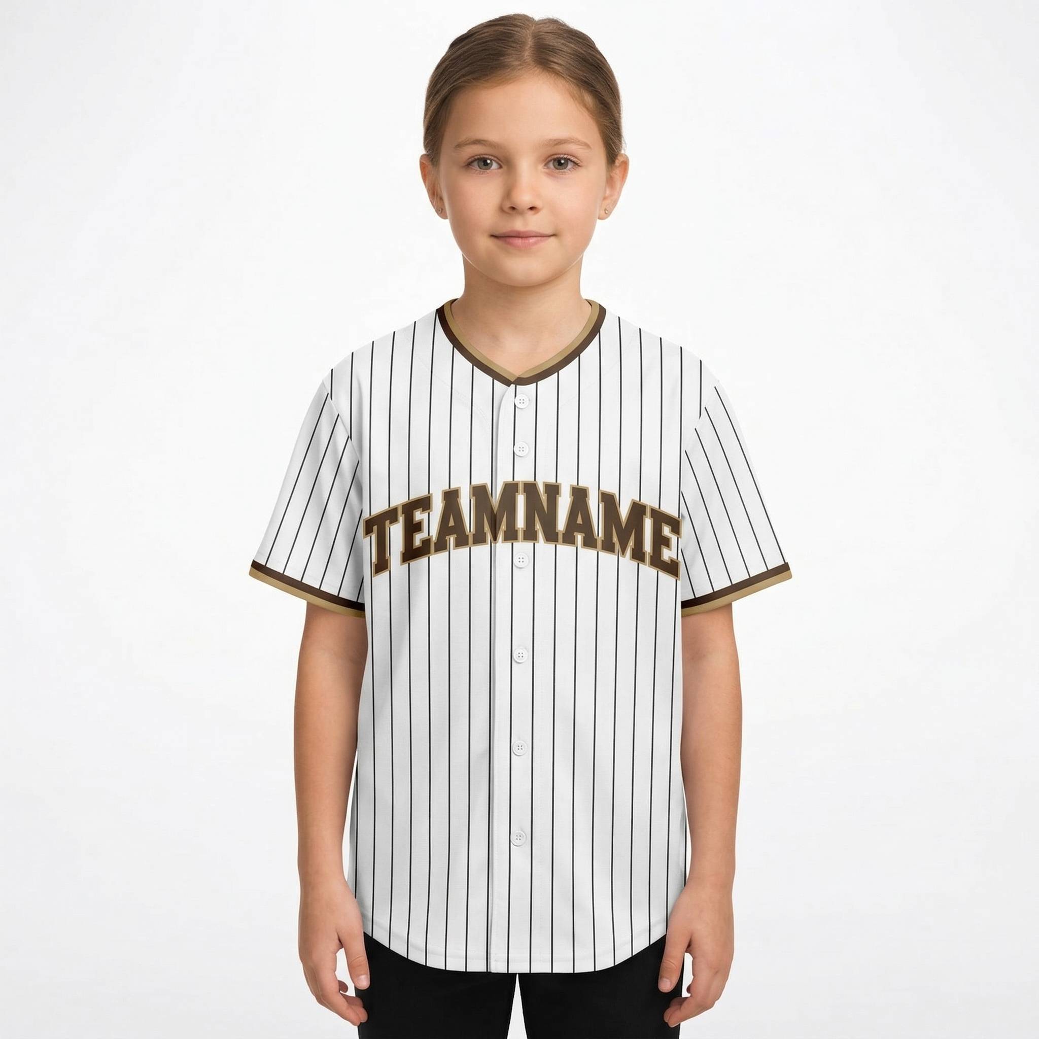Custom White& Brown/Black Pinstripes Baseball Jersey