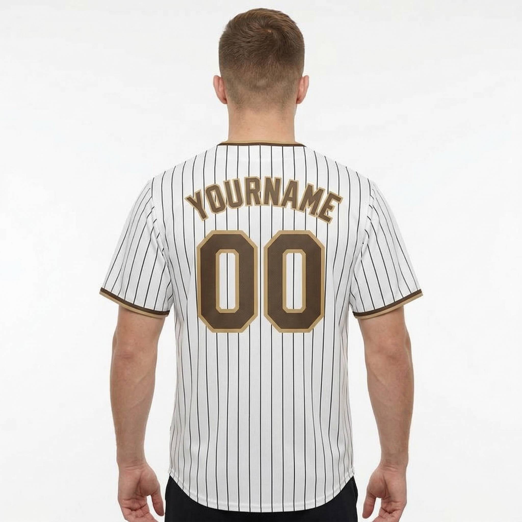Custom White& Brown/Black Pinstripes Baseball Jersey