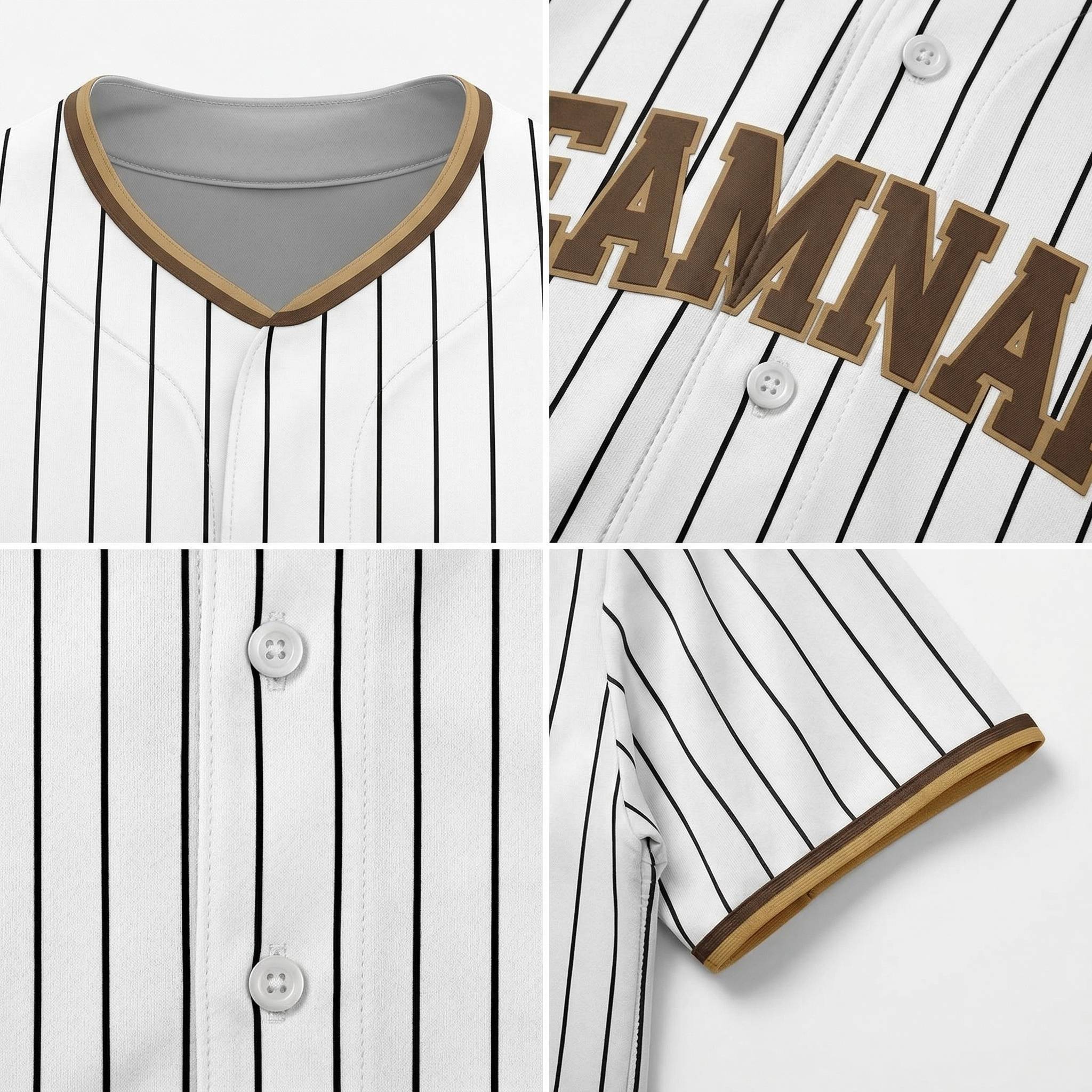 Custom White& Brown/Black Pinstripes Baseball Jersey
