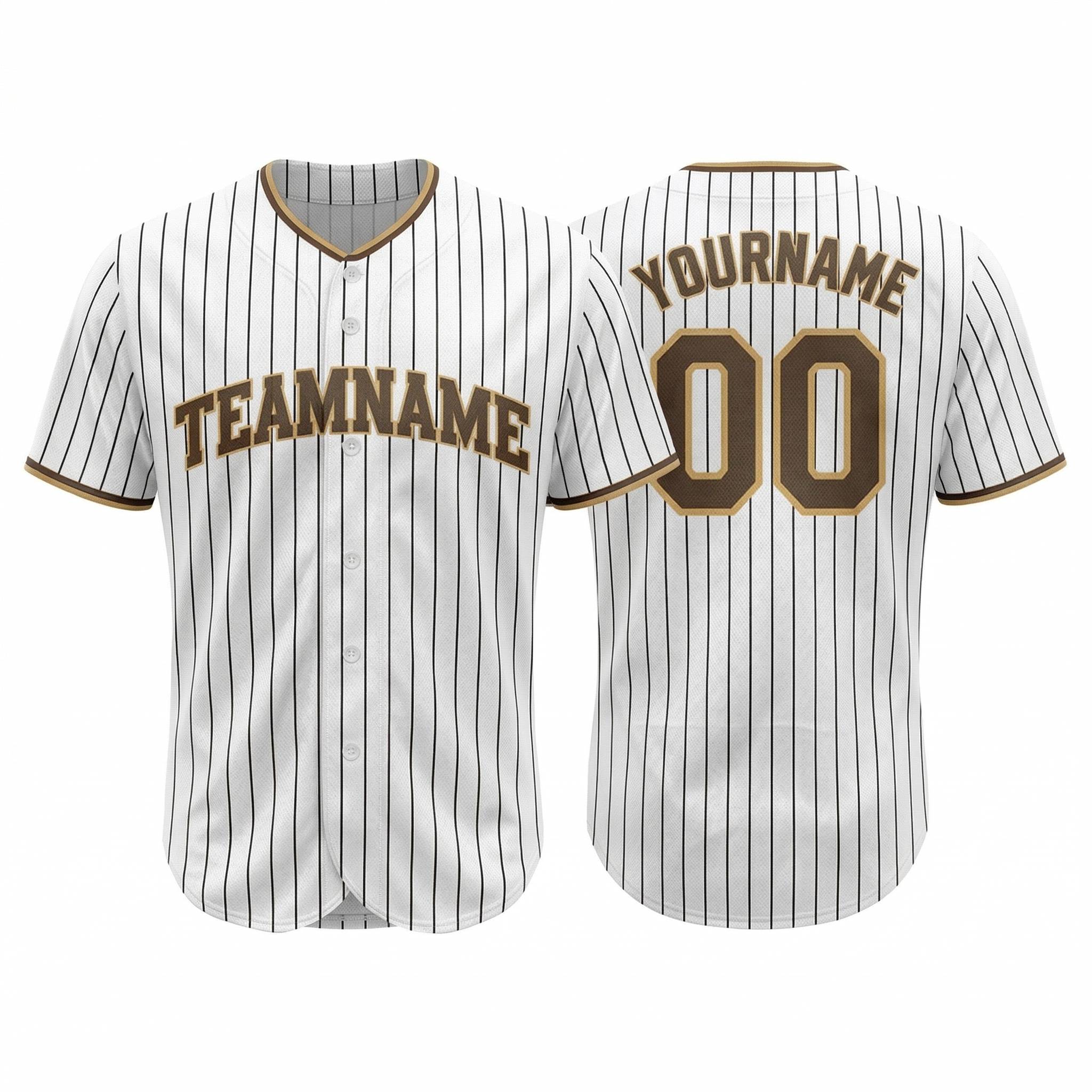 Custom White& Brown/Black Pinstripes Baseball Jersey