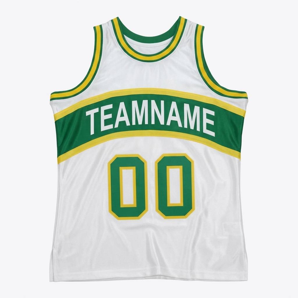 Custom White & Green/Yellow Basketball Classic Jersey