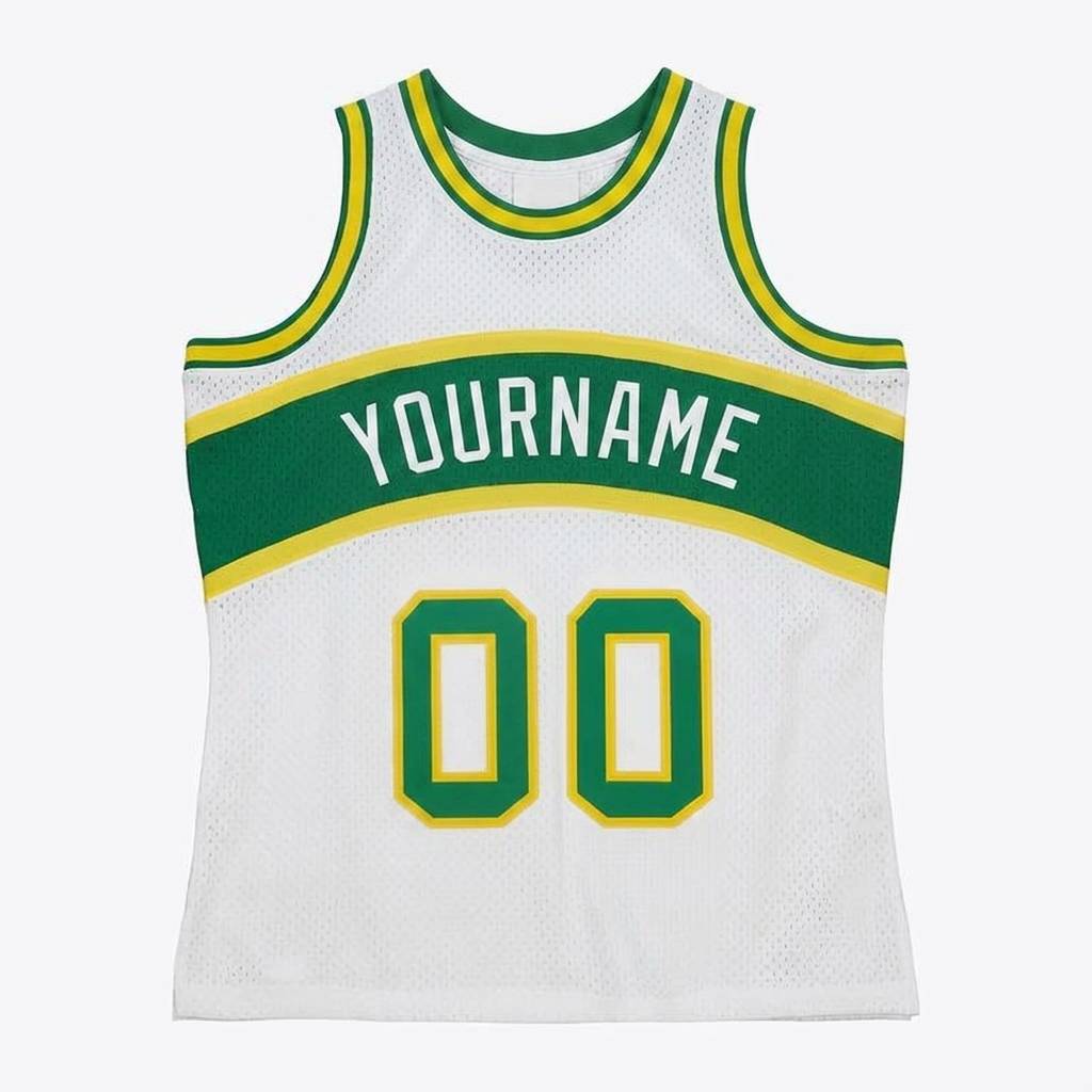 Custom White & Green/Yellow Basketball Classic Jersey