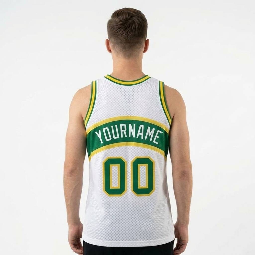 Custom White & Green/Yellow Basketball Classic Jersey