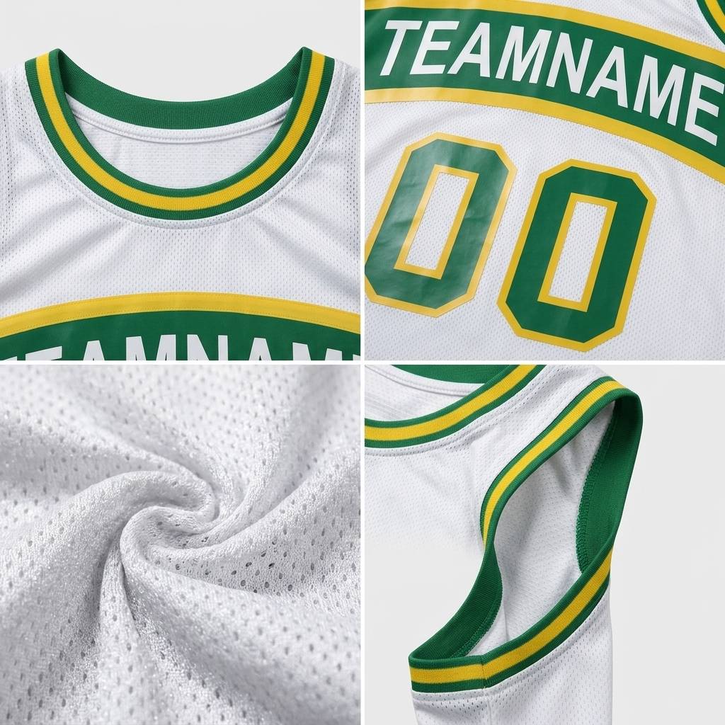 Custom White & Green/Yellow Basketball Classic Jersey