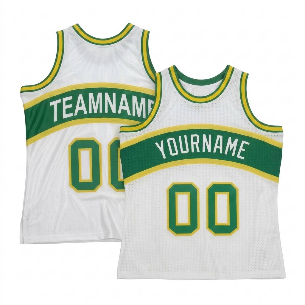 Custom White & Green/Yellow Basketball Classic Jersey