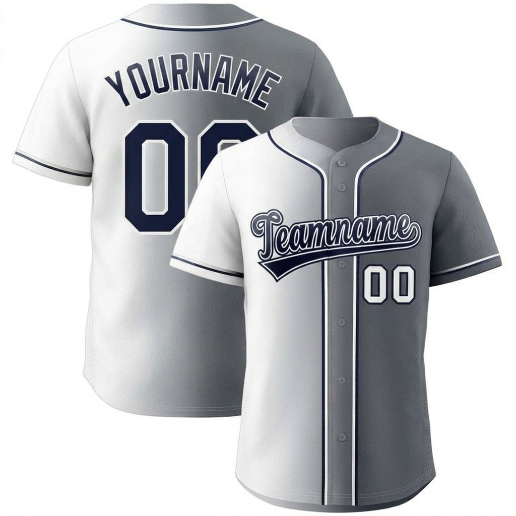 Custom White & Grey/Black Gradient Fashion Baseball Jersey