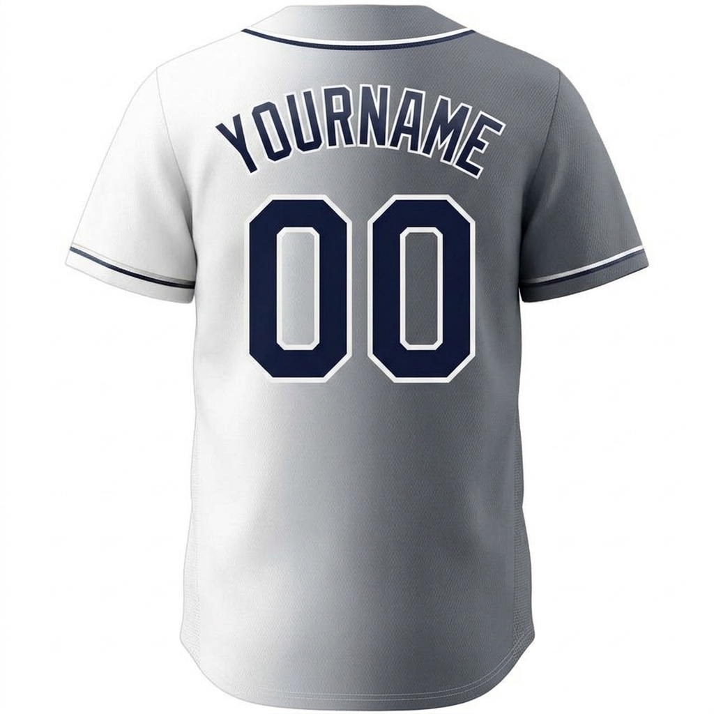 Custom White & Grey/Black Gradient Fashion Baseball Jersey