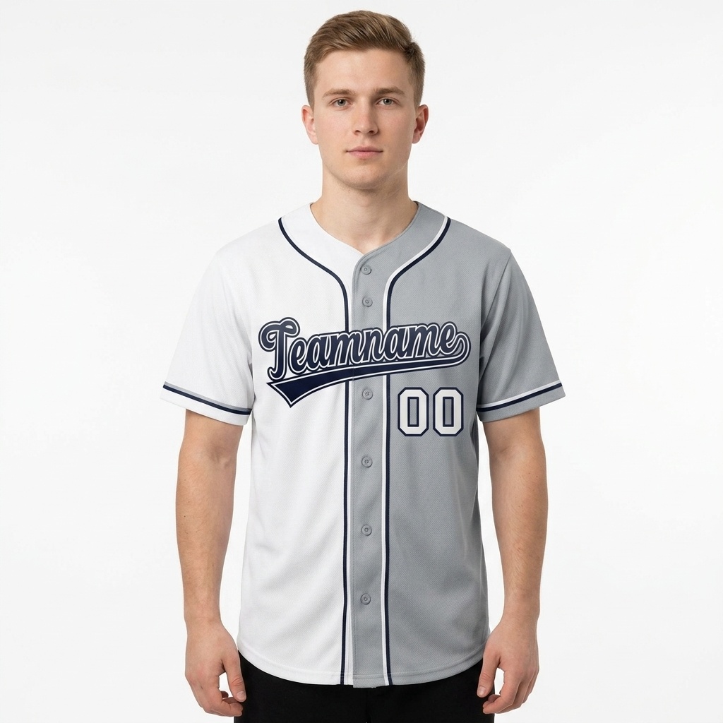 Custom White & Grey/Black Gradient Fashion Baseball Jersey