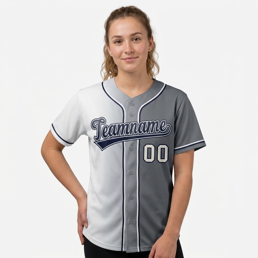 Custom White & Grey/Black Gradient Fashion Baseball Jersey