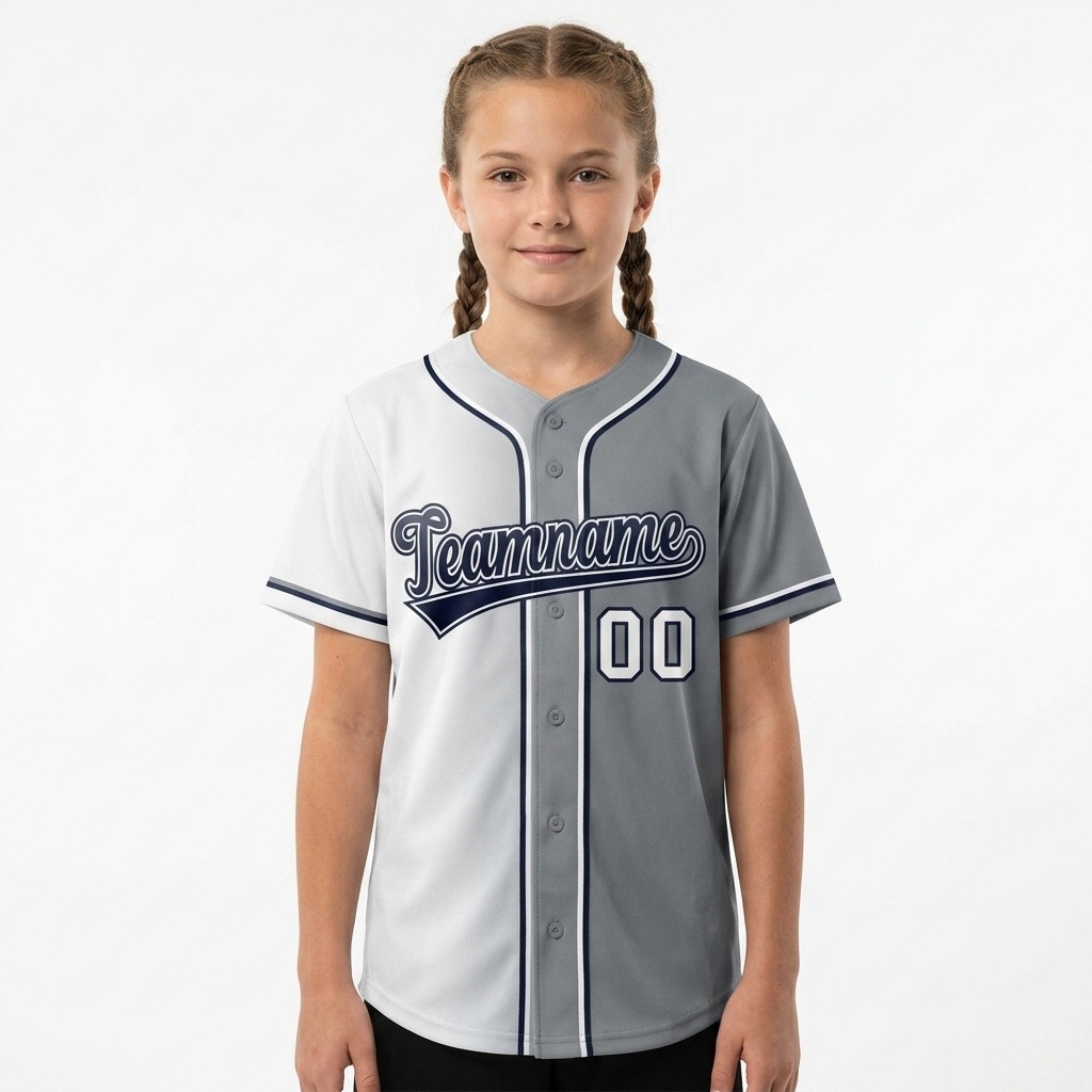 Custom White & Grey/Black Gradient Fashion Baseball Jersey