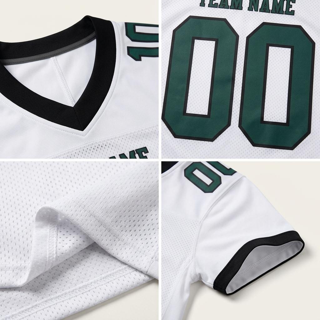 Custom White & Midnight Green/Black Football Jersey