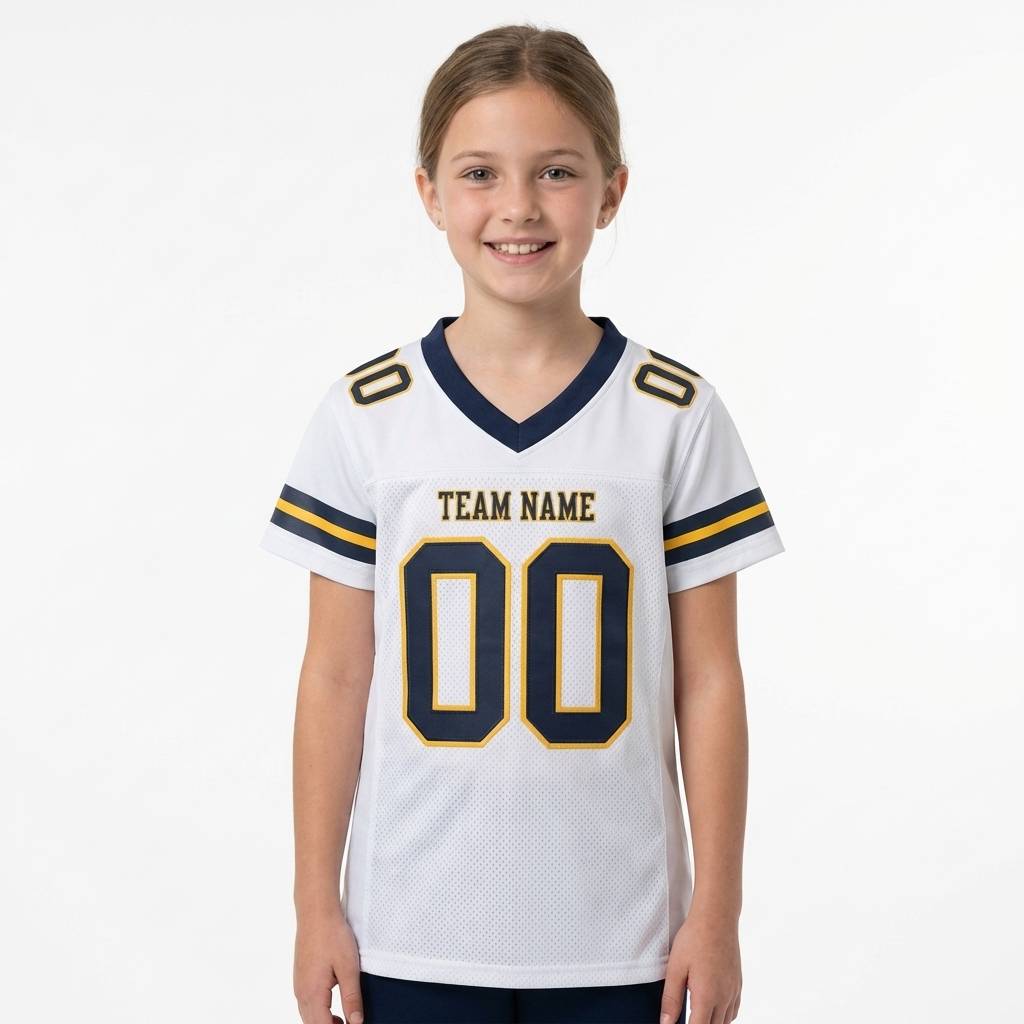 Custom White & Navy Gold Stripe Football Jersey