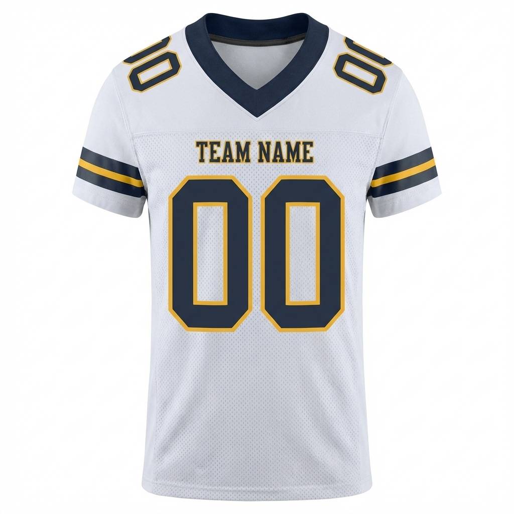 Custom White & Navy Gold Stripe Football Jersey