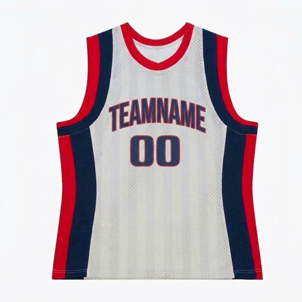 Custom White & Navy/Red Basketball Classic Jersey