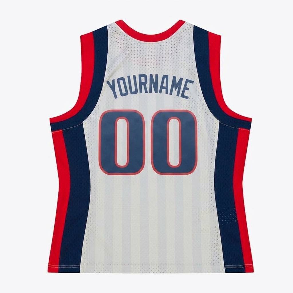 Custom White & Navy/Red Basketball Classic Jersey