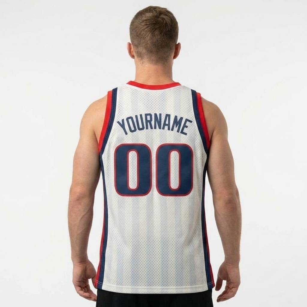Custom White & Navy/Red Basketball Classic Jersey