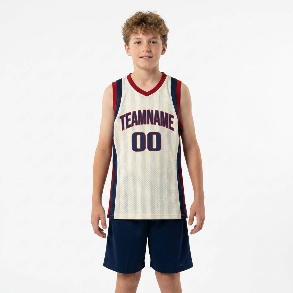 Custom White & Navy/Red Basketball Classic Jersey