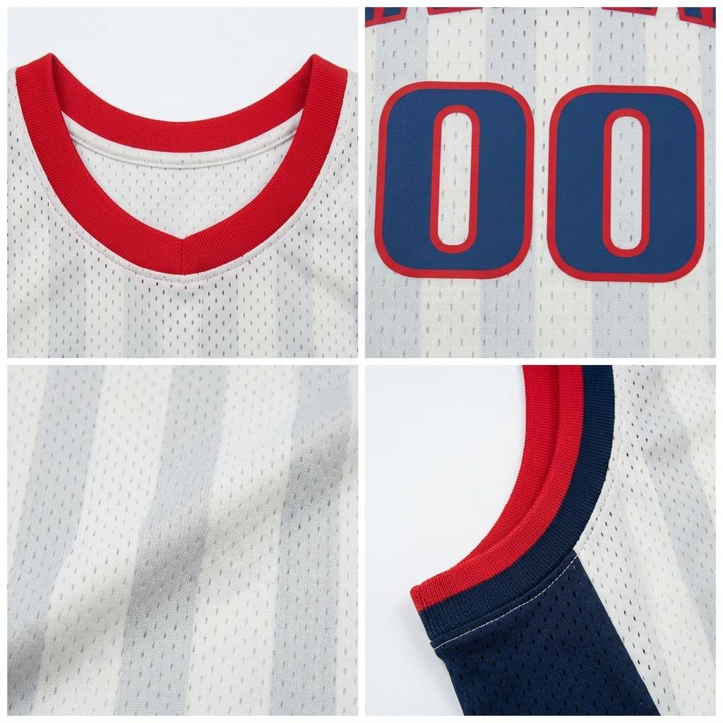 Custom White & Navy/Red Basketball Classic Jersey