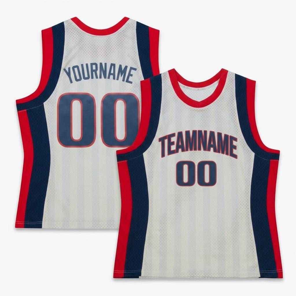 Custom White & Navy/Red Basketball Classic Jersey